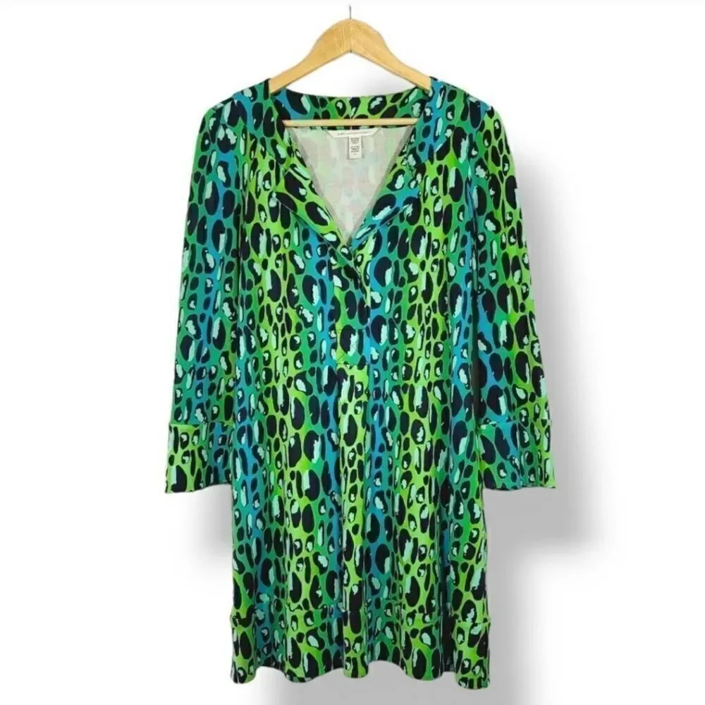 Vintage Y2K Diane Von Furstenberg 100% Silk Gaby Green Leopard Dress Size 6 - Picture 3 of 13